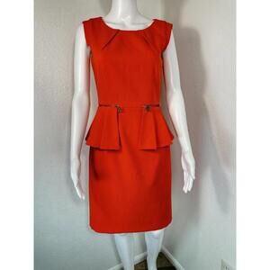 Sz 2 Bright Orange Peplum Sheath Dress Antonio Melani Office Siren Peplum Sheath